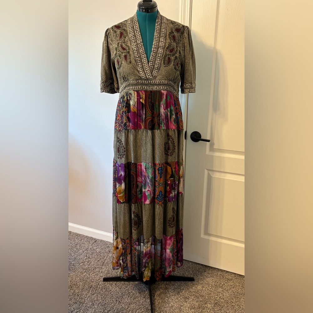 Elegant Multicolor Patchwork Maxi Dress